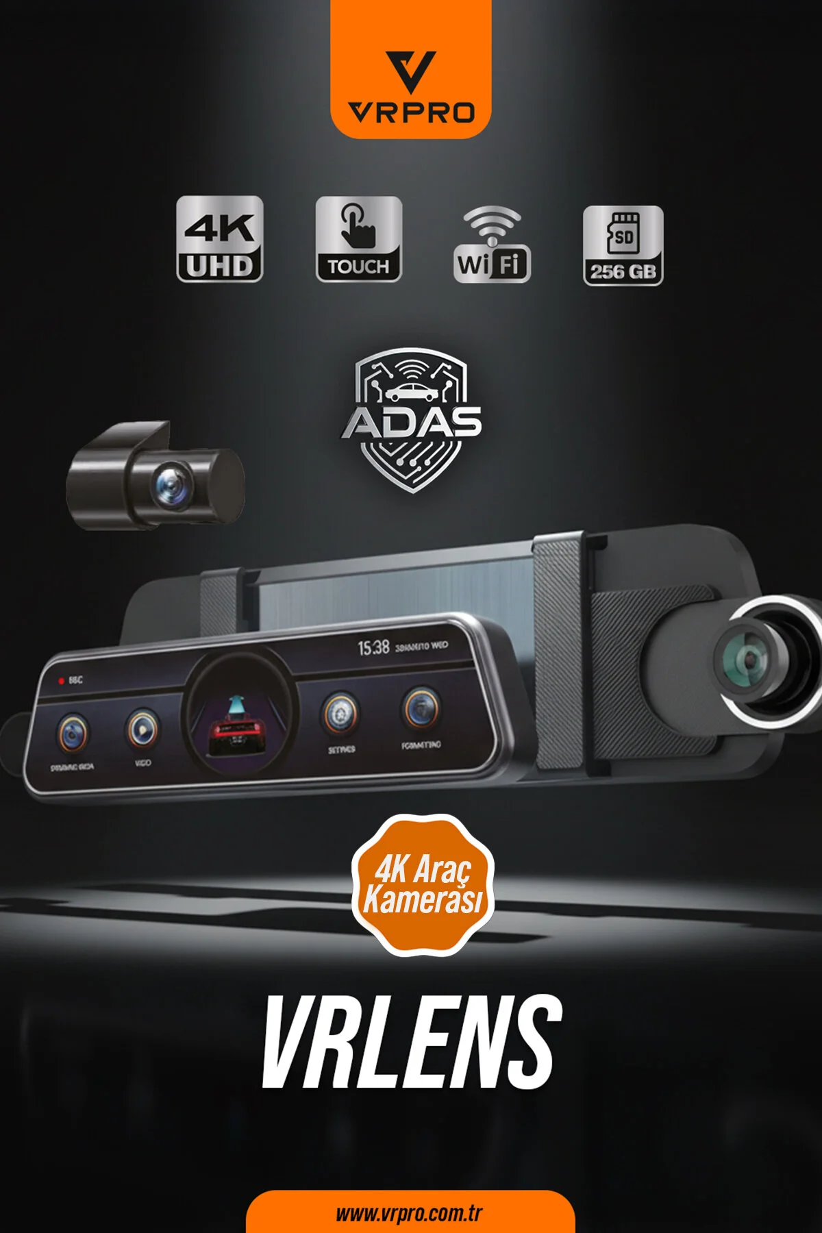 ARAÇ KAYIT KAMERASI 2 KAMERALI 3.2'' EKRAN ADAS+BSD+GPS-4K+2K-G SEN. VRPRO EYRON