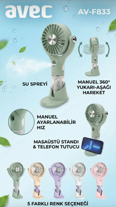 USB ŞARJLI SU SPREYLİ MİNİ FAN AVEC AV-F833