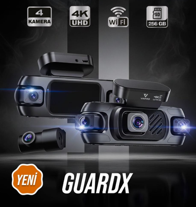ARAÇ KAYIT KAMERASI 4 KAMERALI 3'' EKRAN 4K+2K*3-G SENSOR-24H PARKIN VRPRO GUARDX