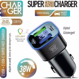 ARAÇ ŞARJ BAŞLIĞI 2 USB*2 PD SÜPER HIZLI DİJİTAJ GÖSTERGELİ RGB